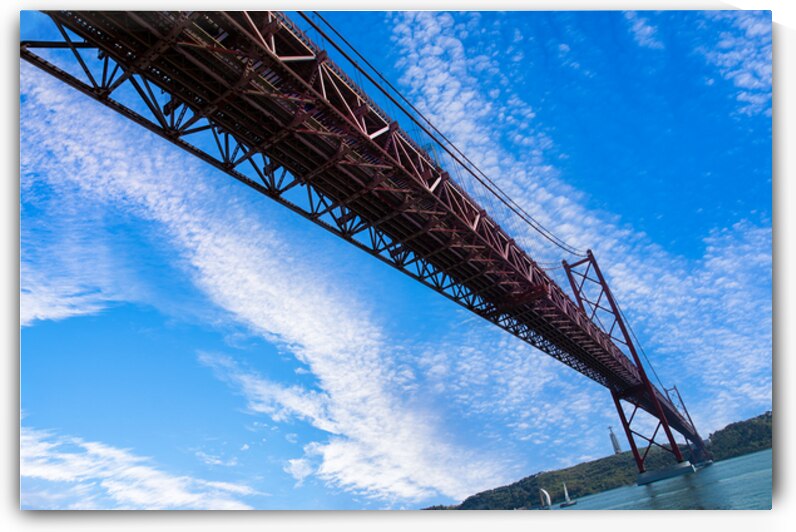 Lisbon Landmark suspension 25 of April bridge over Tagus reiver near Belem tower by Elijah Lovkoff