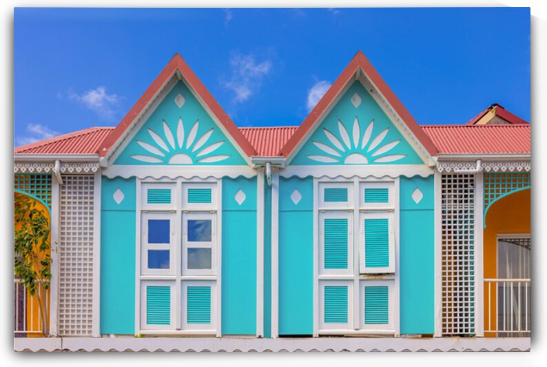 Caribbean cruise vacation. Colonial scenic colorful streets of Marigot in Saint Martin by Elijah Lovkoff