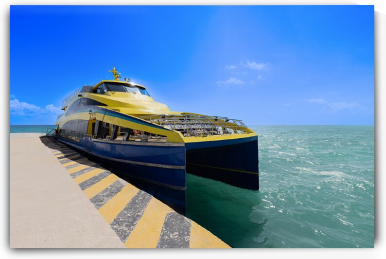 High speed ferry at the terminal of Playa del Carmen waiting for passengers to Cozumel and other tourist destinations by Elijah Lovkoff