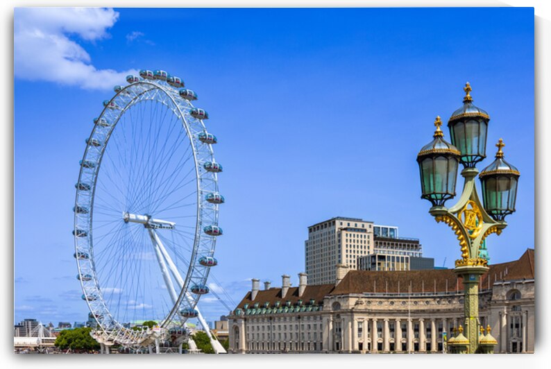 Travel attraction of London Eye Millenium ferris wheel overlooking London Big Ben and British Parliament by Elijah Lovkoff