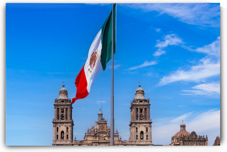 Mexican flag in Zocalo Constitution Square. Mexico city Metropo by Elijah Lovkoff