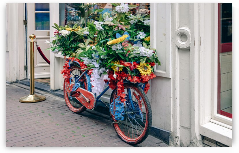 Bicycle on Amsterdam canals with scenic bridges and historic city center UNESCO World Heritage site by Elijah Lovkoff