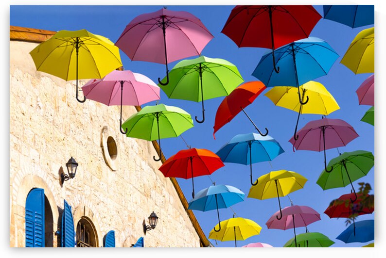Jerusalem Israel Nahalat Shiva tourist promenade and colorful umbrella street of Old City by Elijah Lovkoff