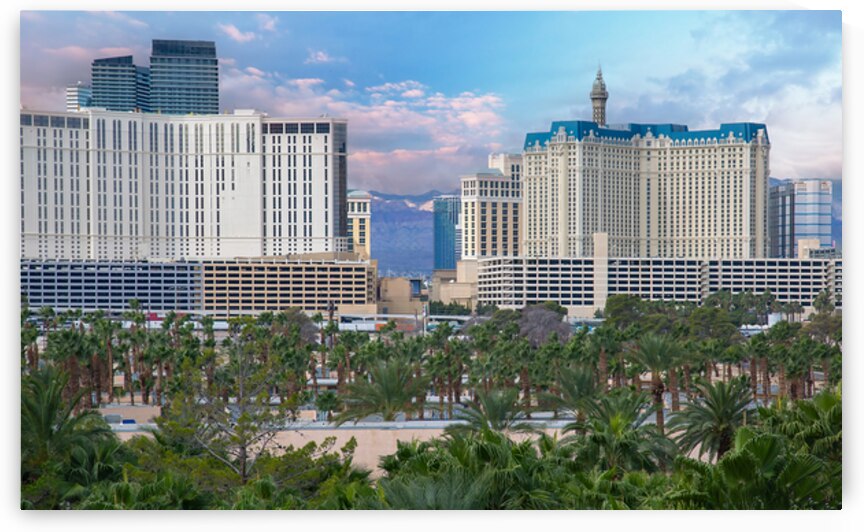 Las Vegas Casino Strip district lined with upscale casino hotels casinos and famous tourist attractions by Elijah Lovkoff