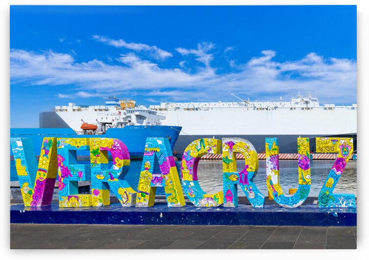 Panoramic view of Veracruz city port wharf and cargo ships at the docks. Largest port in Mexico serving international and domestic routes by Elijah Lovkoff