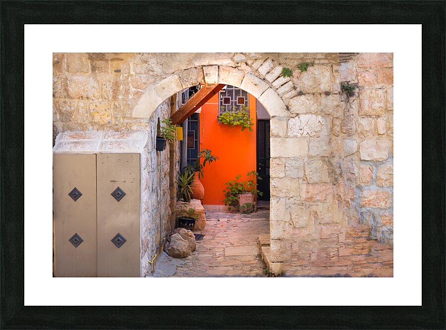Israel Jerusalem old narrow streets of Nahlaot historic neighborhood with many small synagogues Picture Frame print