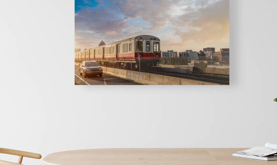 Boston subway lines train crossing Longfellow bridge over scenic Charles river by Elijah Lovkoff