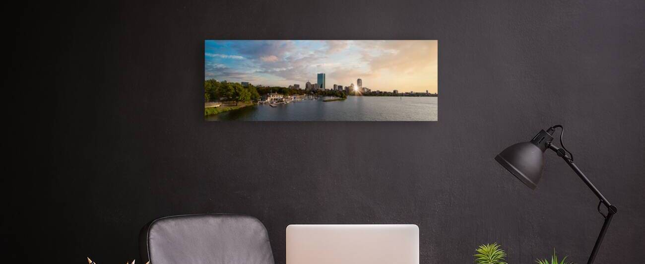 Panoramic view of Boston downtown and historic center from the landmark Longfellow bridge over Charles River by Elijah Lovkoff