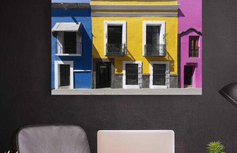 Colorful Puebla streets and colonial architecture in Zocalo historic city center by Elijah Lovkoff