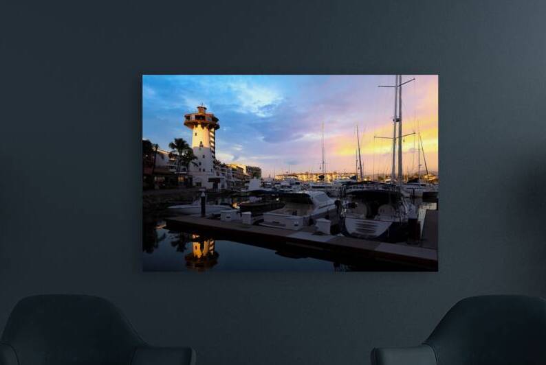 Mexico Panoramic view of Marina and yacht club in Puerto Vallarta at sunset by Elijah Lovkoff