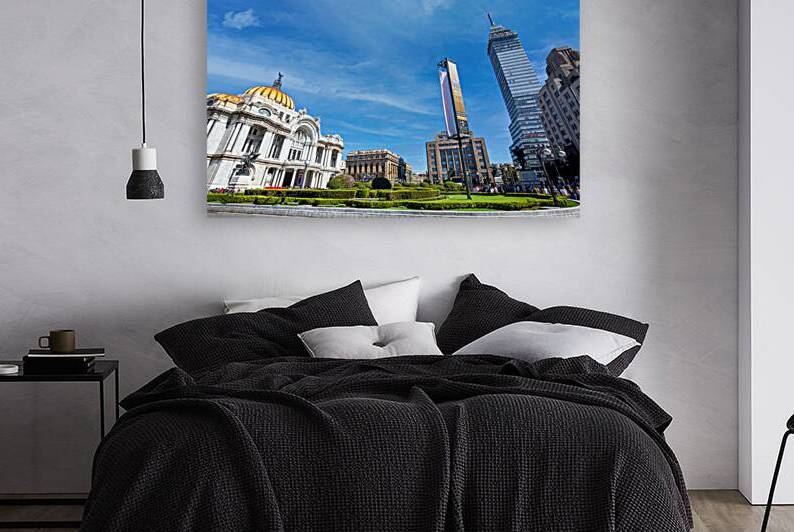 Landmark tower Torre Latinoamericana and Palace of Fine Arts Palacio de Bellas Artes near the Alameda Central Park and Zocalo Historic Center by Elijah Lovkoff