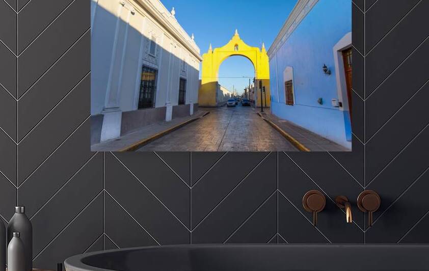 Scenic colorful colonial Merida streets in Mexico Yucatan by Elijah Lovkoff