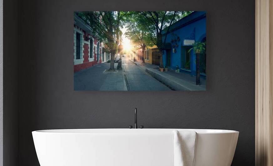 Mexico Mazatlan Colorful old city streets in historic city center near El Malecon and ocean shore by Elijah Lovkoff
