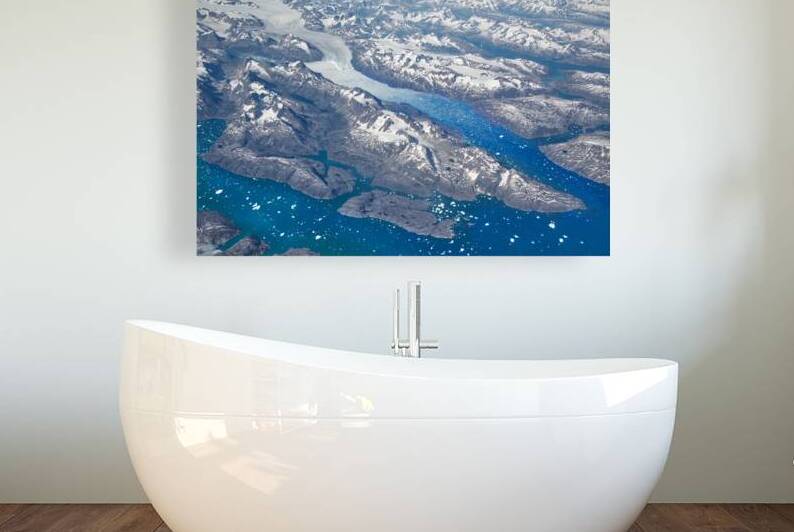 Aerial view of scenic Greenland Glaciers and icebergs by Elijah Lovkoff