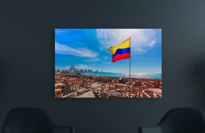 Street cafe in colonial Cartagena Walled City Cuidad Amurrallada overlooking scenic shoreline of Bocagrande and hotel zone by Elijah Lovkoff