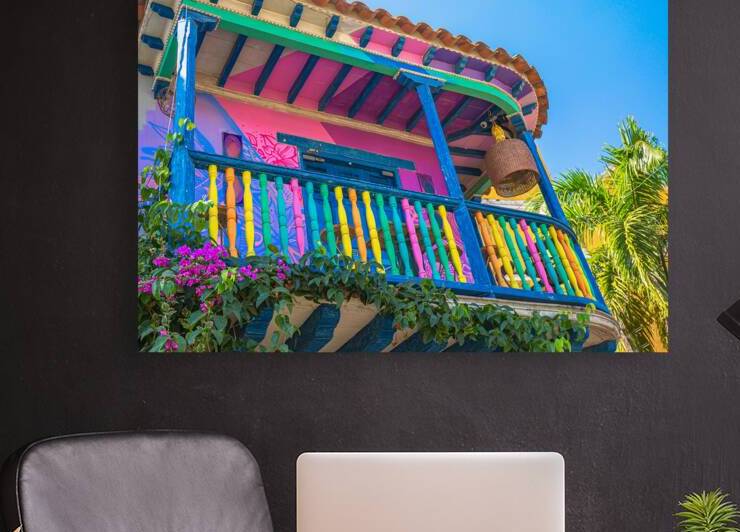 Colombia   18 February 2020: Scenic colorful streets of Cartagena in historic Getsemani district near Walled City by Elijah Lovkoff