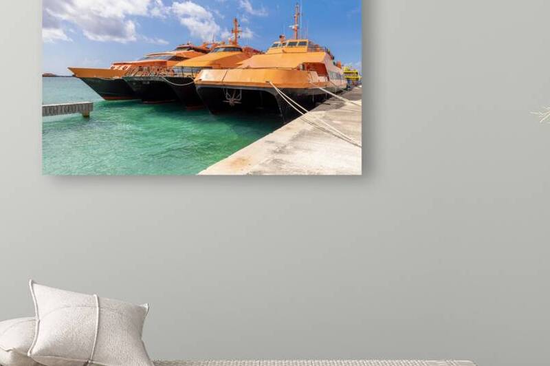 High speed Cozumel ferry at the terminal of San Miguel de Cozumel waiting for passengers to Playa del Carmen and other tourist destinations by Elijah Lovkoff