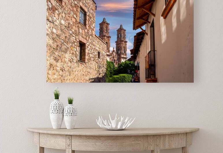 Mexico Scenic Taxco colonial architecture and cobblestone narrow streets in historic city center near Santa Prisca church by Elijah Lovkoff