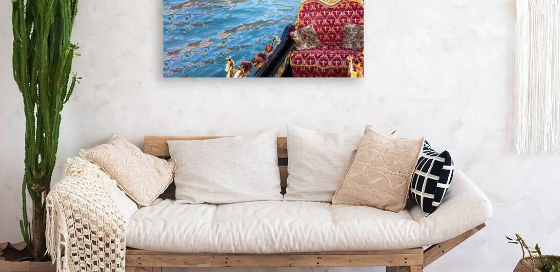 Luxury Gondola waiting for tourists near famous Rialto Bridge in Venice by Elijah Lovkoff