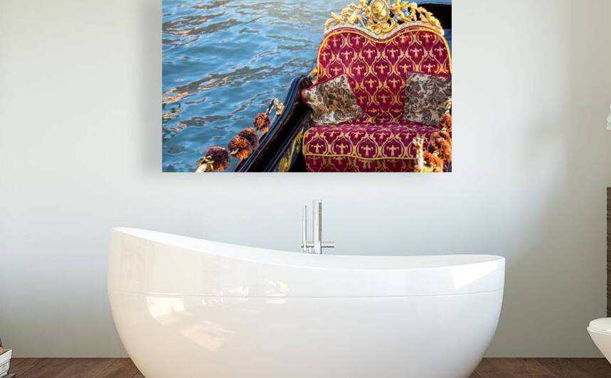 Luxury Gondola waiting for tourists near famous Rialto Bridge in Venice by Elijah Lovkoff