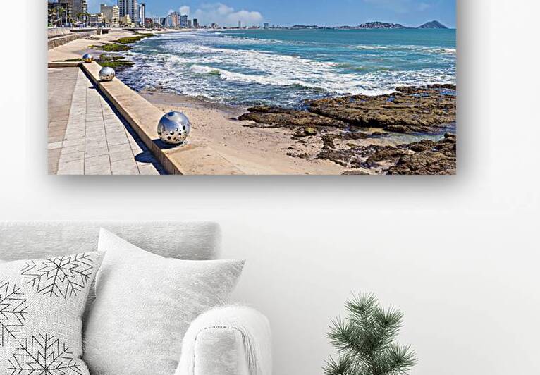 Famous Mazatlan sea promenade El Malecon with ocean lookouts tourist beaches and scenic landscapes. It connects Old Mazatlan with Hotel Zone Zona Hotelera by Elijah Lovkoff