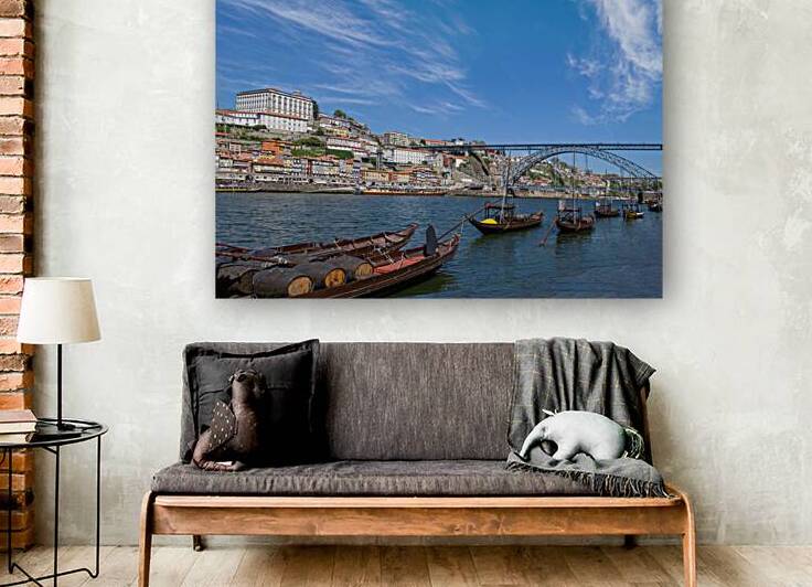 Portugal Skyline panorama and Rio Douro boats near Porto historic city and Dom Luis Bridge by Elijah Lovkoff