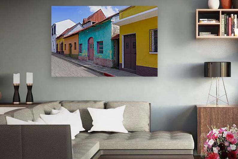 Colorful colonial architecture of historic center of Flores Guatemala by Elijah Lovkoff
