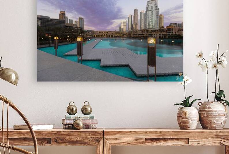 UAE Dubai panoramic view of Dubai Mall in city downtown and Dubai Fountain by Elijah Lovkoff