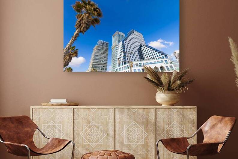 Scenic Tel Aviv coastline seashore promenade with hotels and bea by Elijah Lovkoff