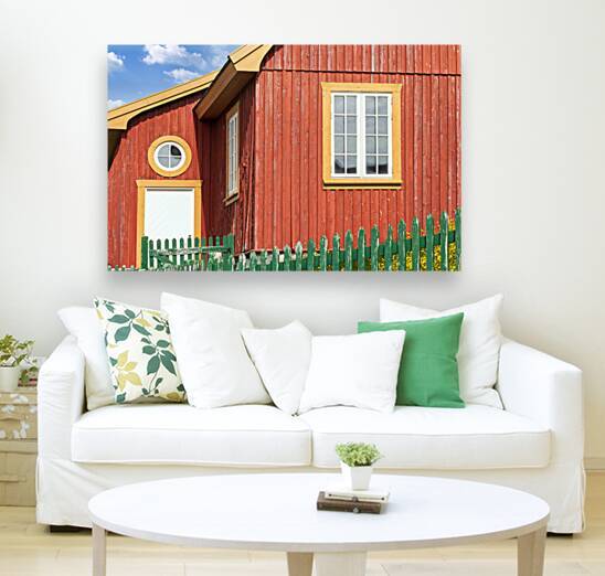 Typical architecture of Greenland capital Nuuk with colored houses located near fjords and icebergs by Elijah Lovkoff