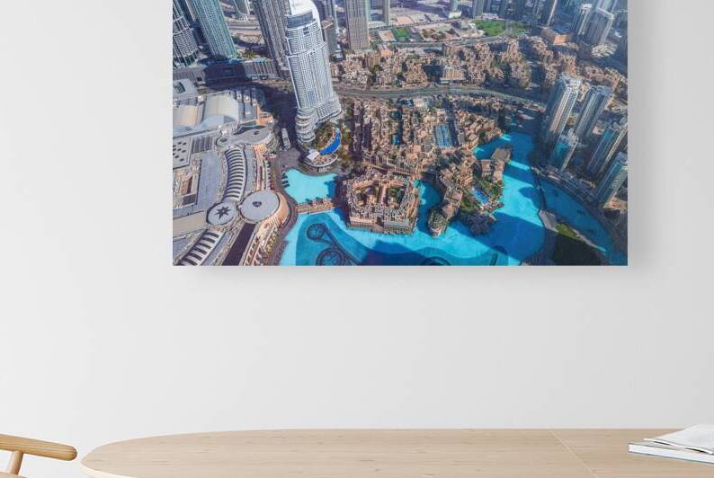 UAE Dubai panoramic skyline view from Burj Khalifa of city downtown and Dubai Mall by Elijah Lovkoff