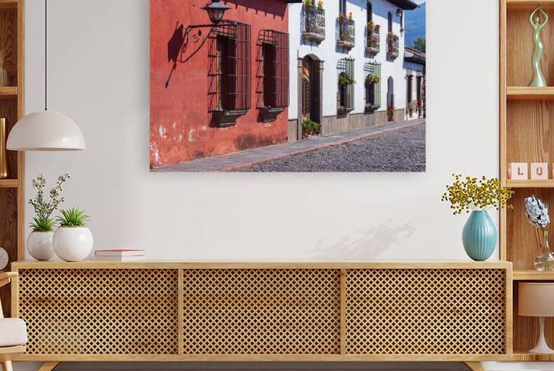 Guatemala colorful colonial Antigua streets in historic city center Barrio Historico by Elijah Lovkoff