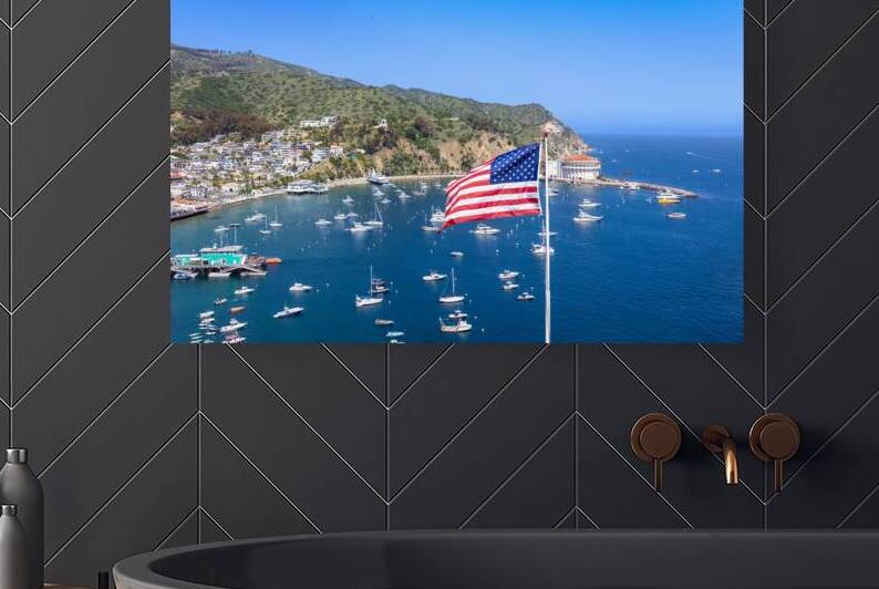 Panoramic view of Catalina Island Bay and Avalon city in California. by Elijah Lovkoff