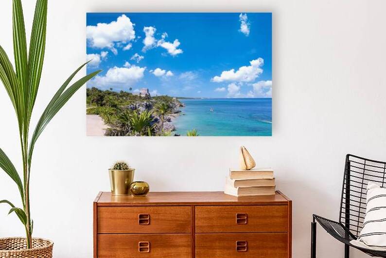 Mexico Tulum Archaeological Zone and Mayan pyramids on scenic ocean shore by Elijah Lovkoff