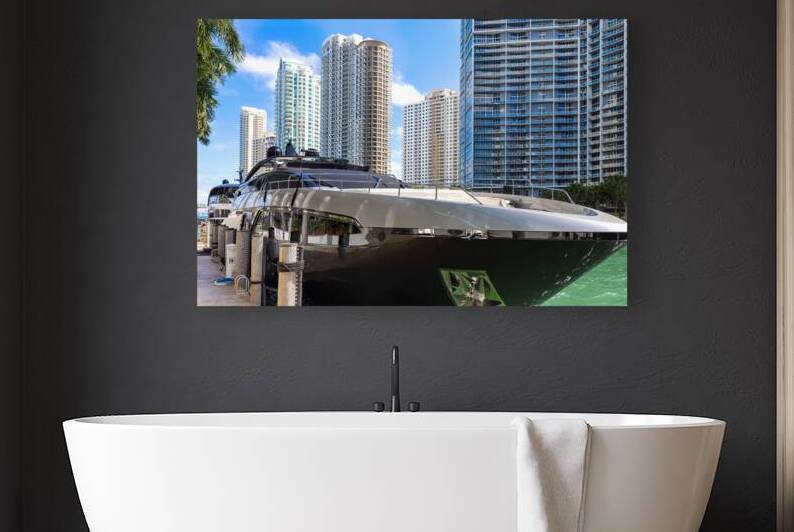 Luxury yachts in Miami marina near financial and business center and Biscayne bay by Elijah Lovkoff