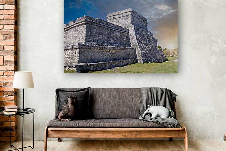 Pyramid El Castillo the Castle in Tulum Archaeological Zone with Mayan pyramids and ruins located on the scenic ocean shore of Quintana Roo province by Elijah Lovkoff