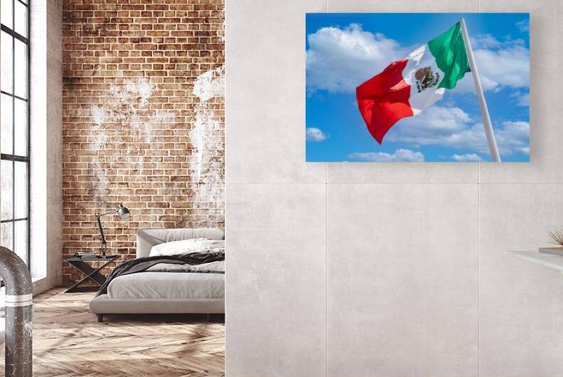Los Cabos San Jose Del Cabo Mexico Mexican tricolor national striped flag proudly waving at mast by Elijah Lovkoff