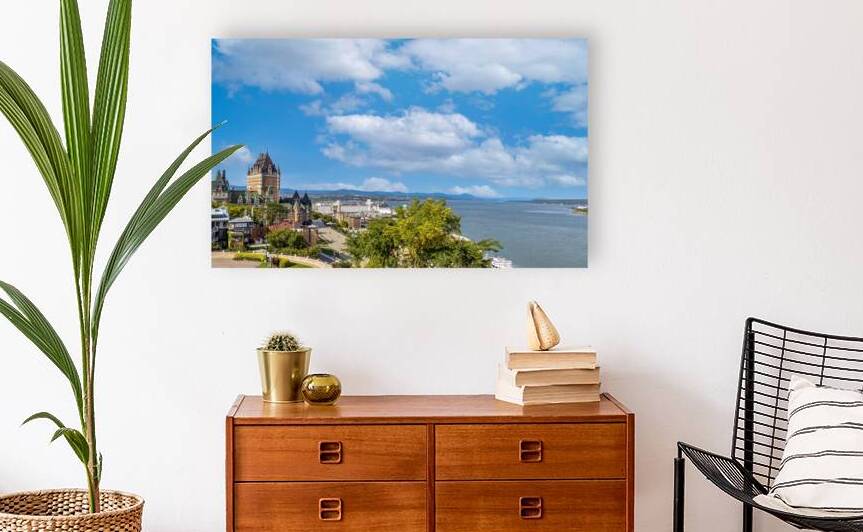 Panoramic view of Chateau Frontenac in Quebec historic center located on Dufferin Terrace promenade with scenic views and landscapes of Saint Lawrence River upper town and Old Port by Elijah Lovkoff