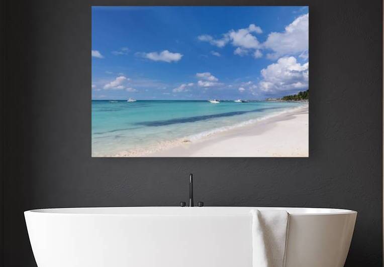 Mexico Cancun Isla Mujeres Playa Norte beach with palms trees and sand waiting for tourists by Elijah Lovkoff