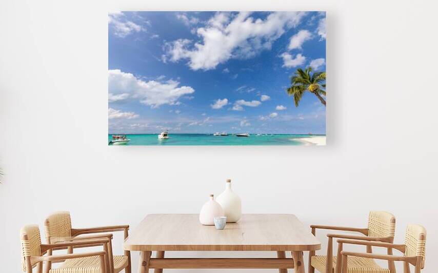 Mexico Cancun Isla Mujeres Playa Norte sand beach with palm trees waiting for tourists by Elijah Lovkoff