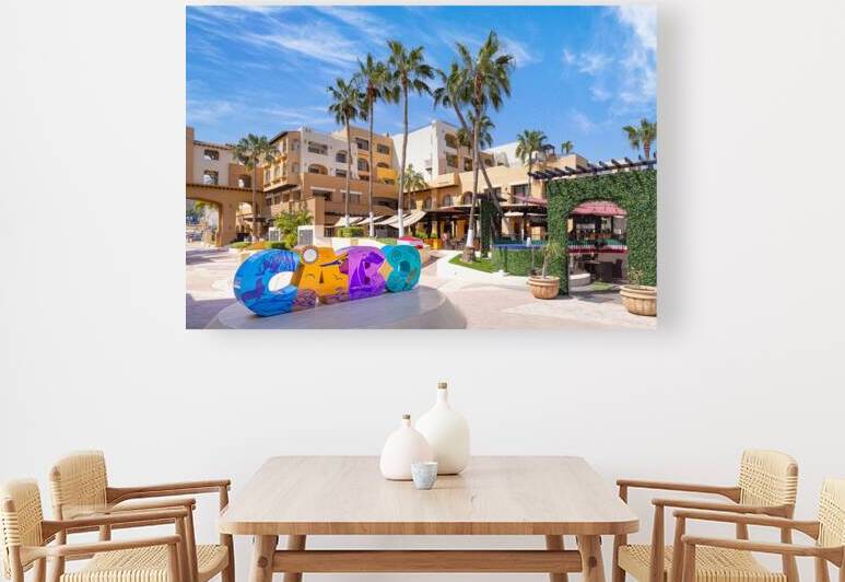 Los Cabos colorful letters in Cabo San Lucas marina a departure point for cruises marlin fishing and lancha boats to El Arco Arch and beaches by Elijah Lovkoff