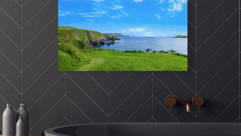 Scotland Shetland scenery in England with cliffs ocean views and green pastures by Elijah Lovkoff