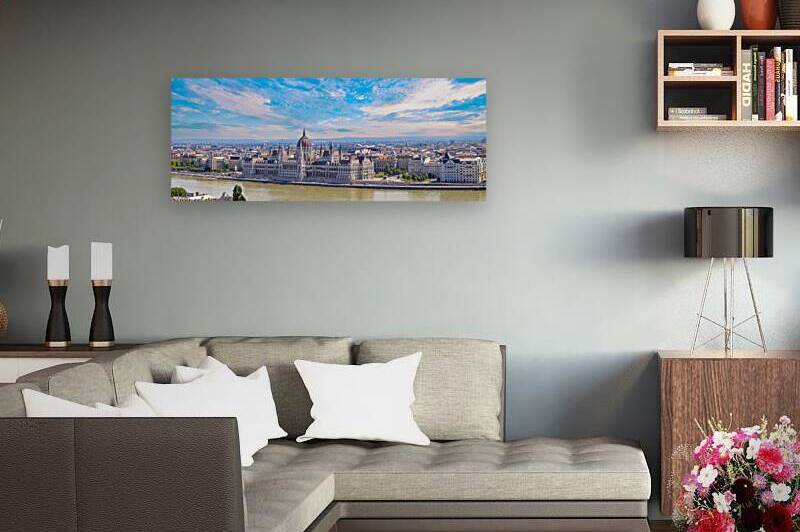 Hungary panoramic view of the Parliament and Budapest city skyline of historic center by Elijah Lovkoff