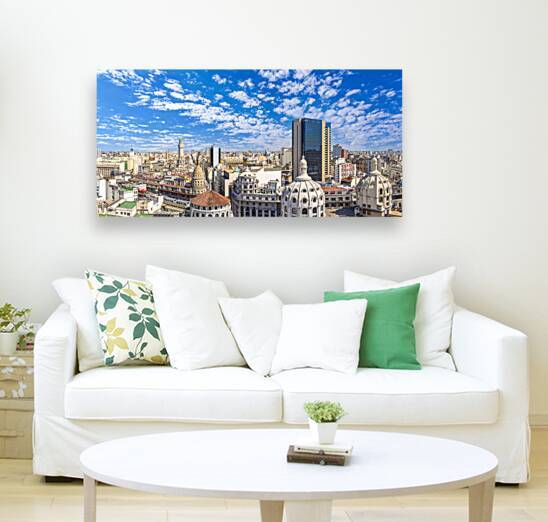 Panoramic cityscape and skyline view of Buenos Aires near landmark obelisk on 9 de Julio Avenue by Elijah Lovkoff