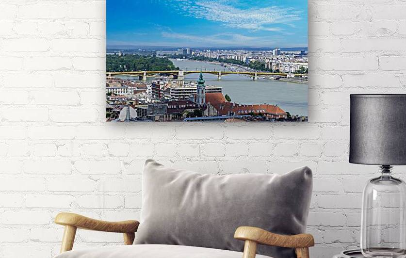 Hungary panoramic view and city skyline of Budapest historic center and bridges crossing Danube River by Elijah Lovkoff