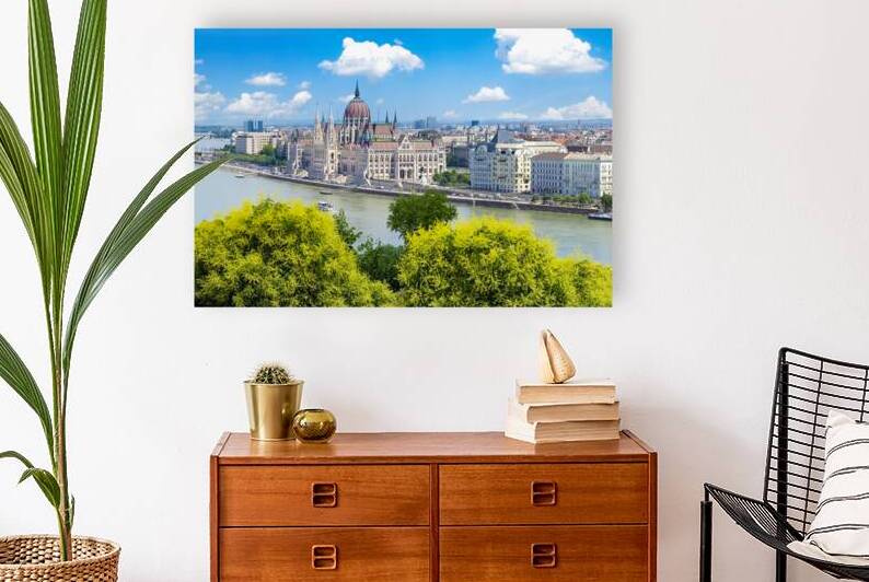 Hungary panoramic view of the Parliament and Budapest city skyline of historic center by Elijah Lovkoff