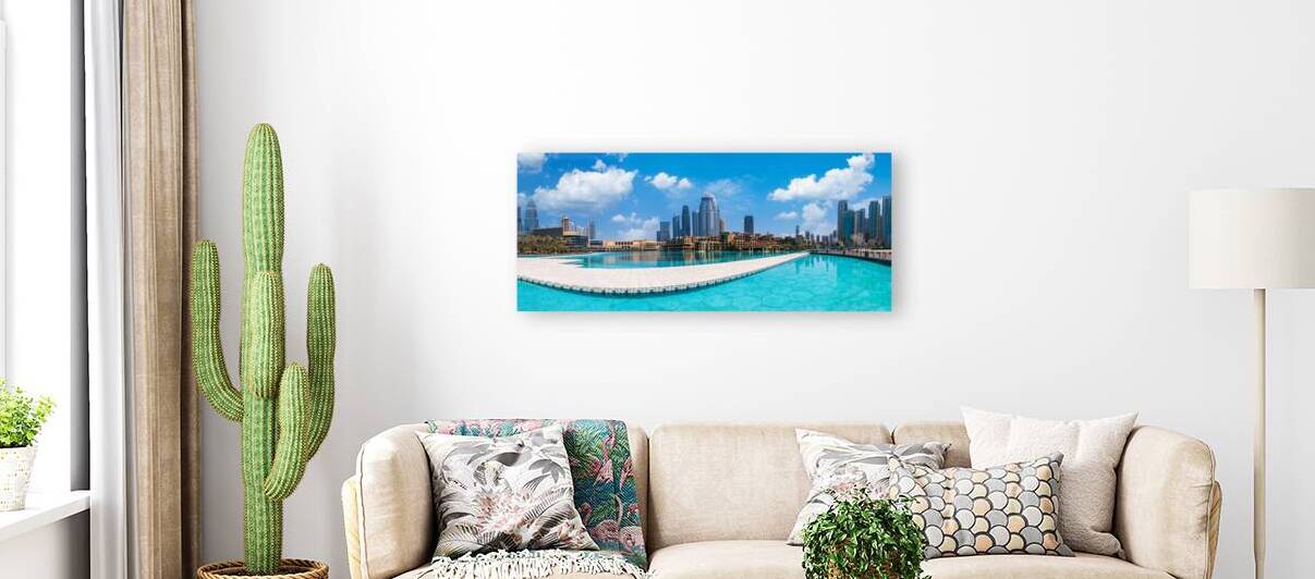 UAE Dubai panoramic view of city downtown Dubai Mall and Dubai Fountain by Elijah Lovkoff