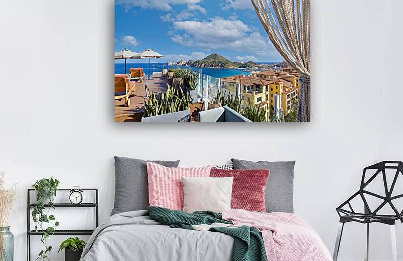 Mexico Scenic panoramic aerial view of Los Cabos tourist destination Arch of Cabo San Lucas El Arco Playa Amantes and Playa del Divorcio by Elijah Lovkoff