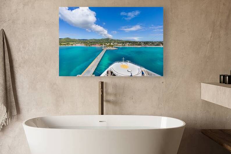 Cruise ship Caribbean vacation. Saint Croix Frederiksted US Virgin Islands panoramic shoreline by Elijah Lovkoff