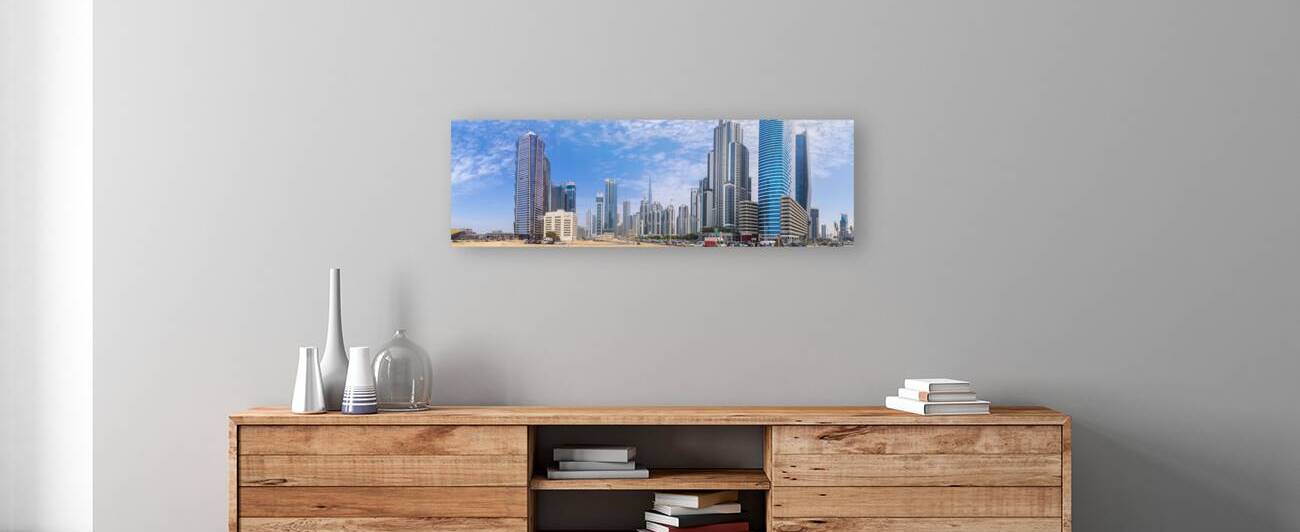 UAE Dubai downtown financial skyline and business shopping center near Dubai Mall by Elijah Lovkoff